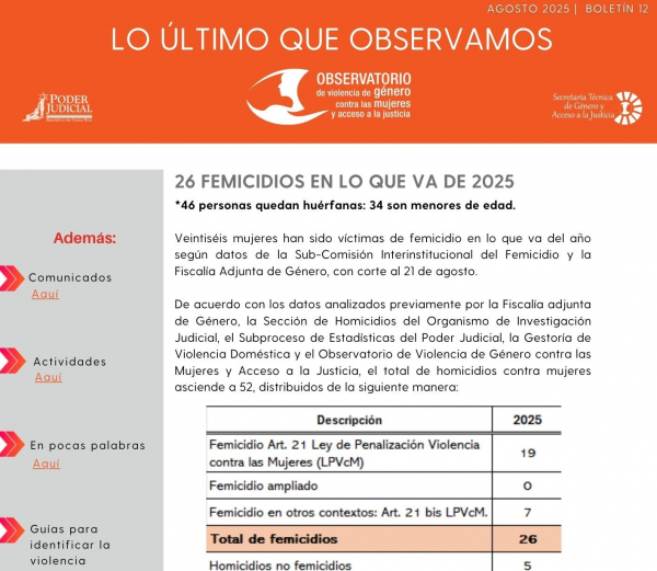 26 femicidios en lo que va de 2025